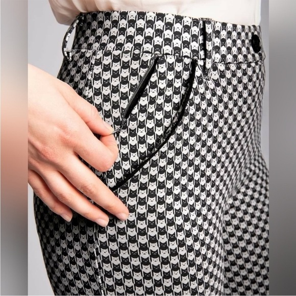 Betabrand Catstooth Chino Herringbone Pants High Waist Black White Cat Sz SL - Picture 3 of 16